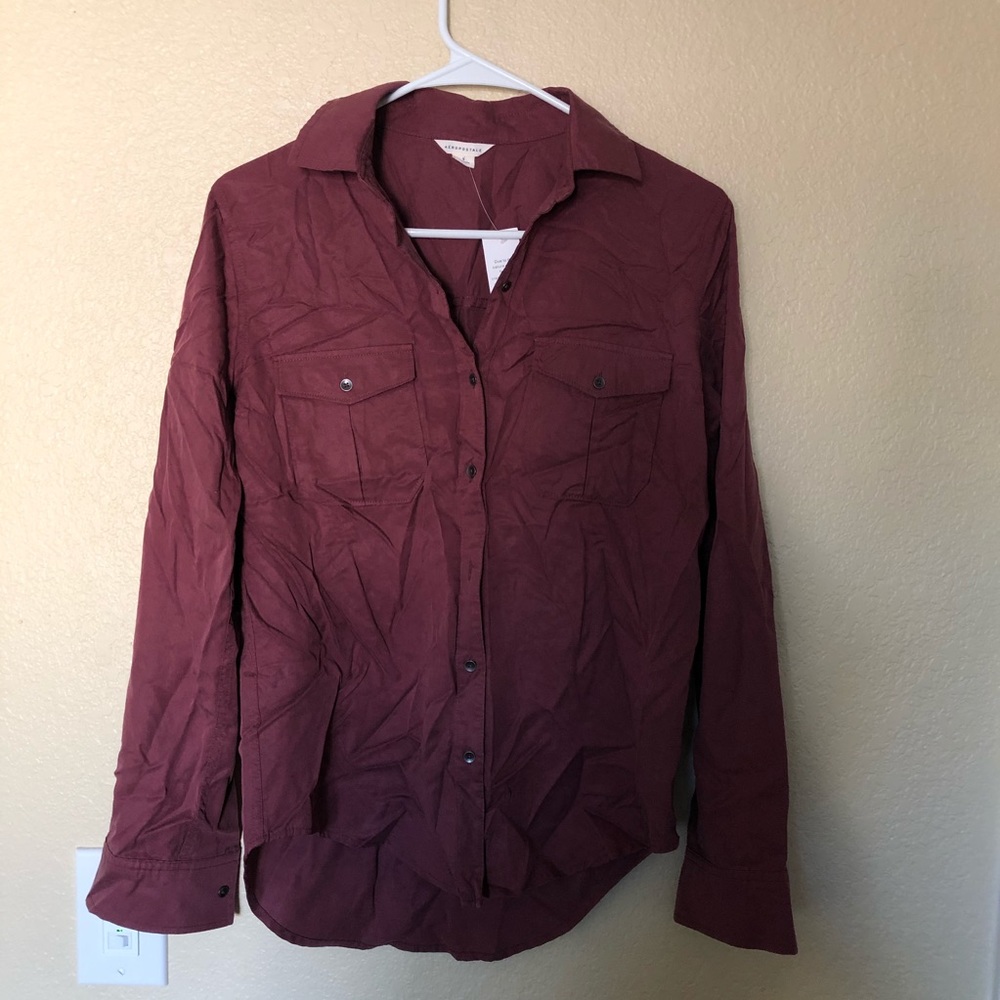 Aeropostale burgundy maroon button down blouse top